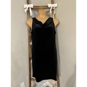Marina Black Velvet Cowl Neck Dress Size 14 Elegant Dark Academia EUC Minimalist